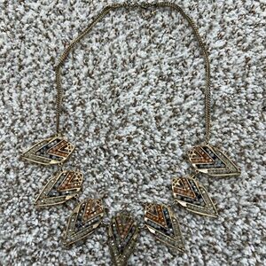 Elegant Muted Gold and Multi-Color Statement Necklace